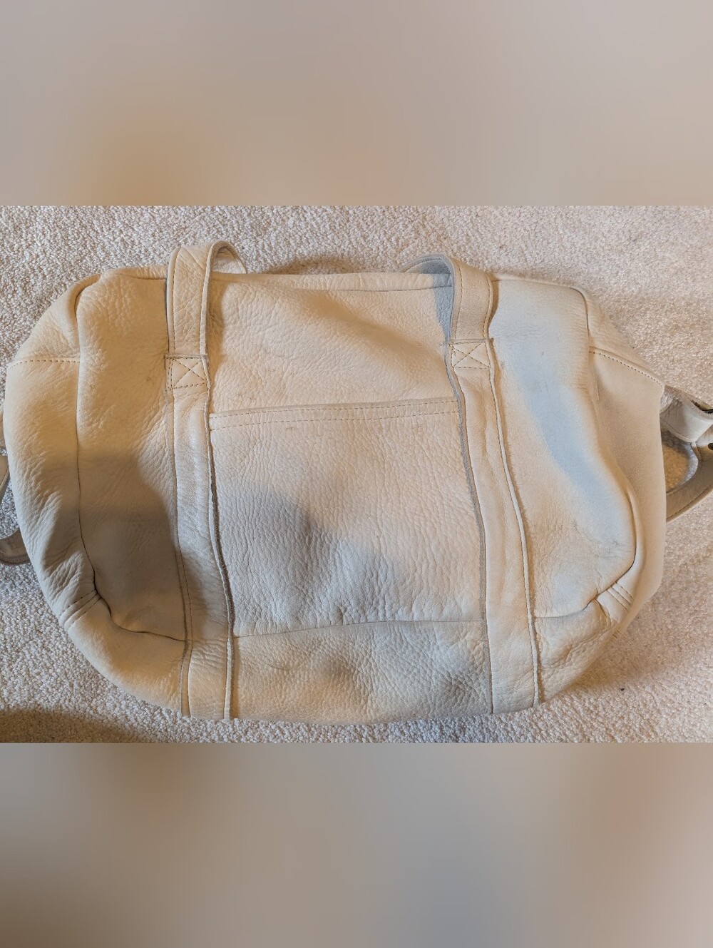Vintage WB Place White Leather Small Duffel Bag Overnight Weekend Stain Spot